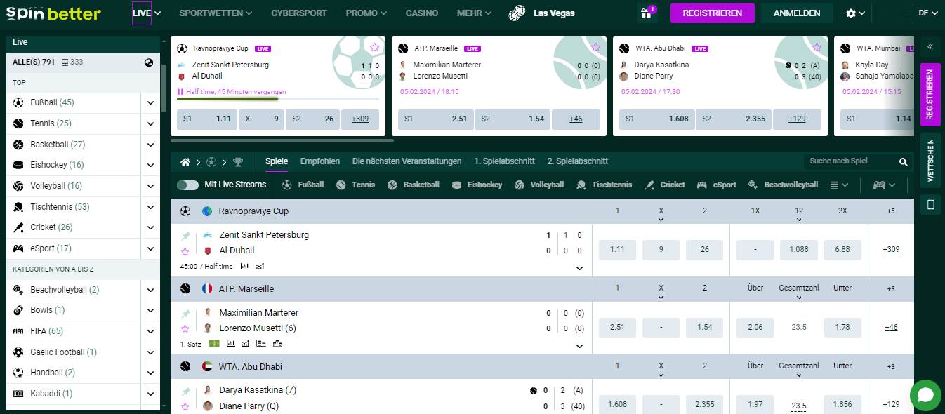 SpinBetter Live Betting, sportwettenvergleich.tv