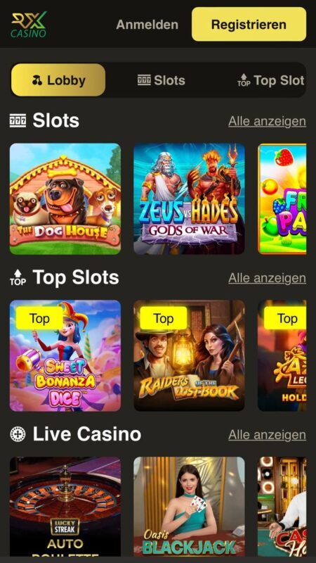Casino-Angebot von RX