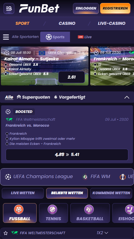 FunBet Sport und Märkte