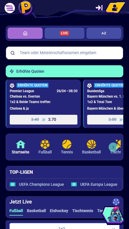 Online-Sportwetten-Bereich auf MrPacho