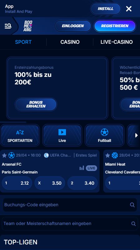 Boomerang-bet-Sportwetten-Oberfläche