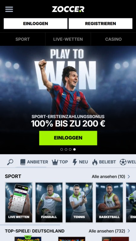 Zoccer Bookmaker homepage