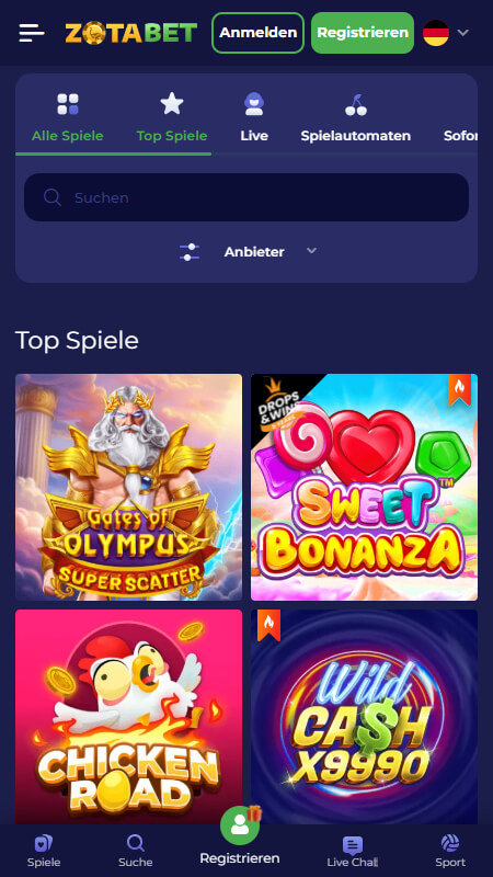 Zotabet casino top games