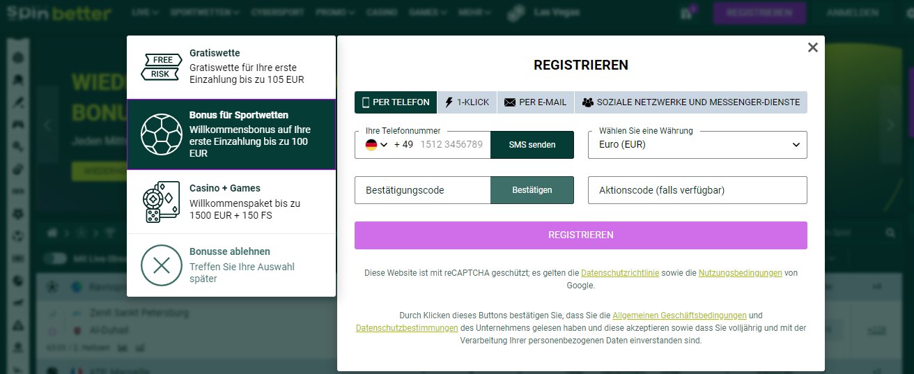 SpinBetter Sport Betting Registration, sportwettenvergleich.tv