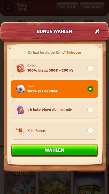 BillyBets-Konto erstellen