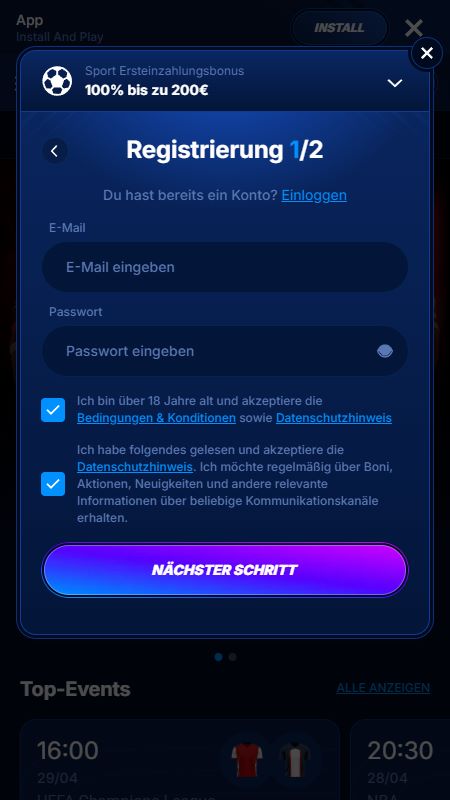 Boomerang-bet-Konto erstellen