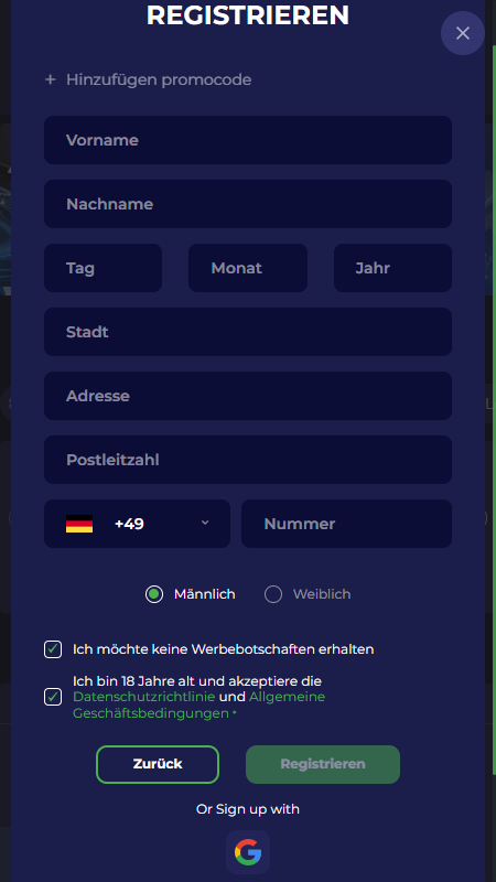 ZotaBet registration - fill in personal info