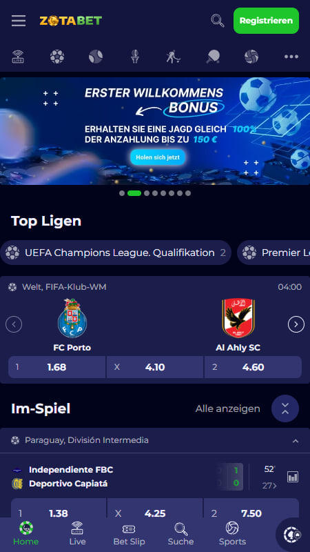 Zotabet Sport und Märkte