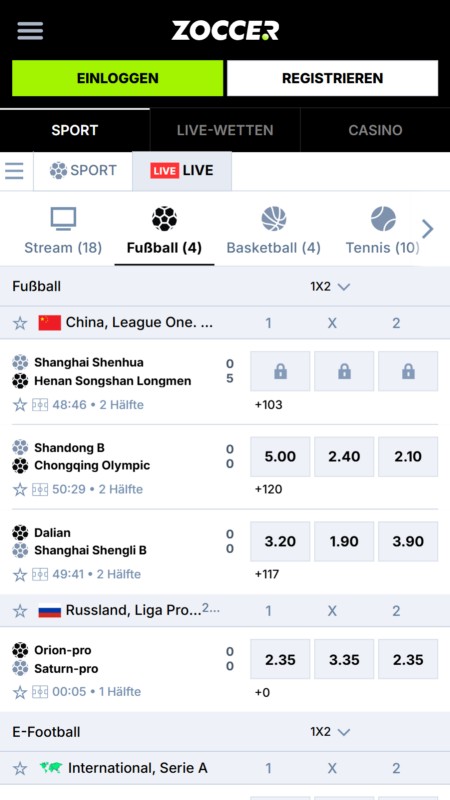 Zoccer live betting