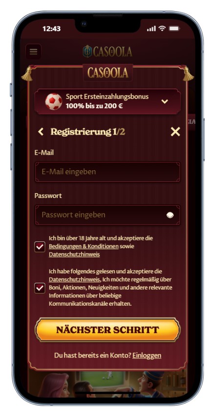 Casoola Registrierung